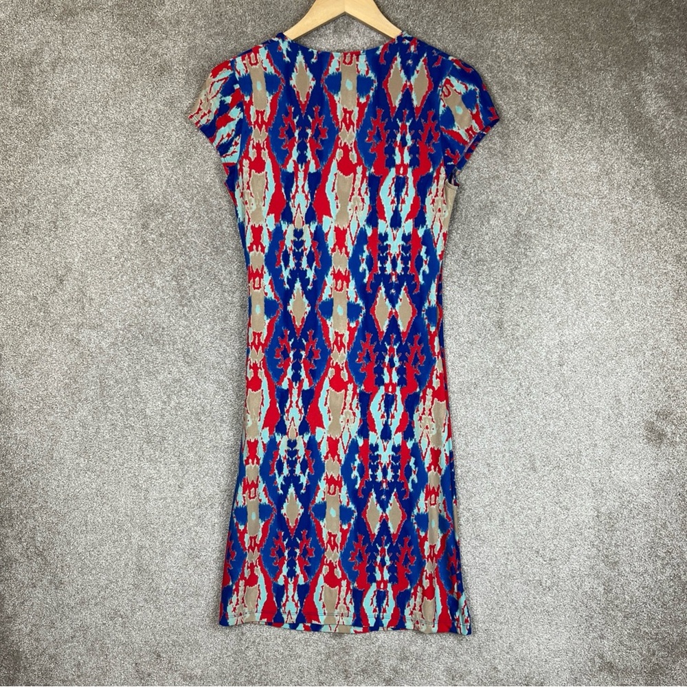 Jones New York Dress Womens Small Red Blue Cap Sleeve Stretch Knee Length- 2787* - Picture 9 of 11